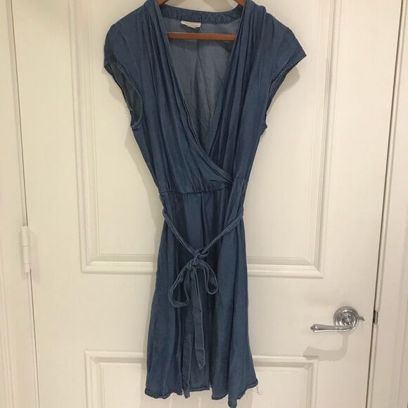 Maison Jules Sz L denim chambray wrap sun dress - Picture 2 of 8